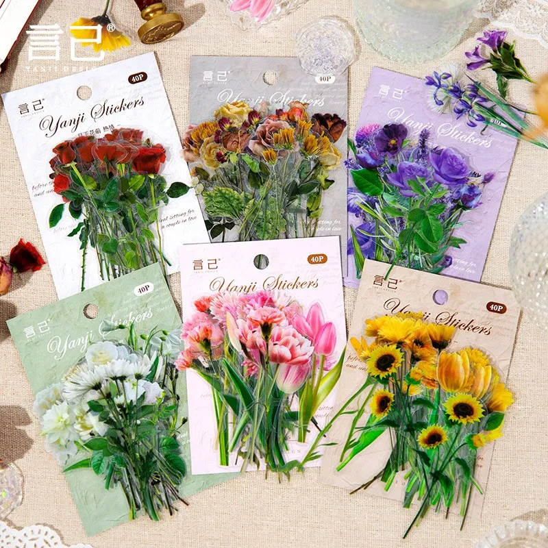 20 pcs Natural Flower Stickers Self-Adhesive Scrapbooking Stickers Supplies Journal For Adult Card Making Letters DIY 