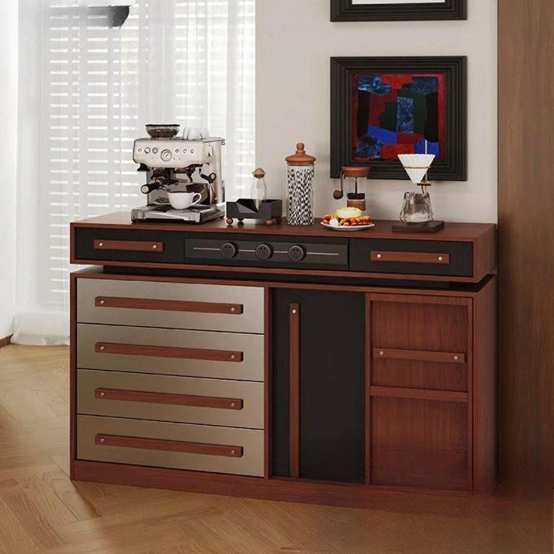 New double-layer dining side cabinet multi-functional solid wood side cabinet against the wall living room coffee bar