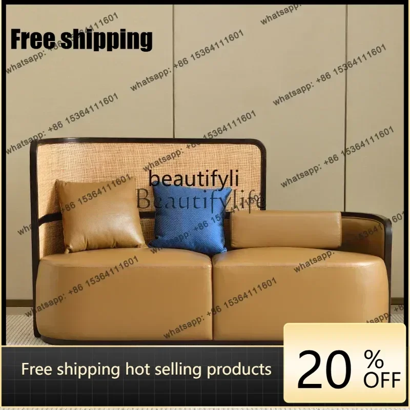 Factory CustomizationConcubine recliner leather sofa new Chinese solid wood single collapsed rattan retro homesta bedroom Taif