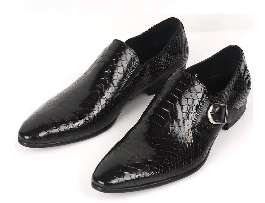 Serpentine leather formal men's shoes, fashionable foot covers, business men's leather shoes, black