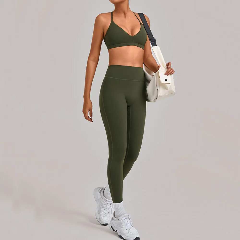 Two Piece Yoga Clothes Women's Shockproof Tracksuit Pilates Gym Push Up Running Cycling Sports Bra Leggings Suit Fitness Suit