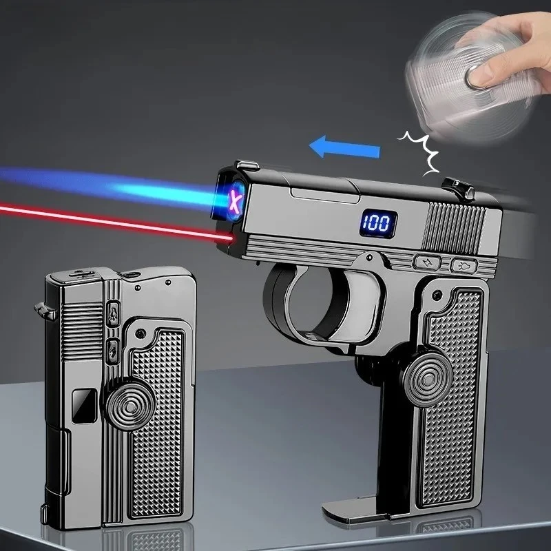 2025 Windproof Gas Electric Dual Use Laser Lighter Metal Inflatable Multifunctional Folding Rotary Lighter Men's Smoking Gift
