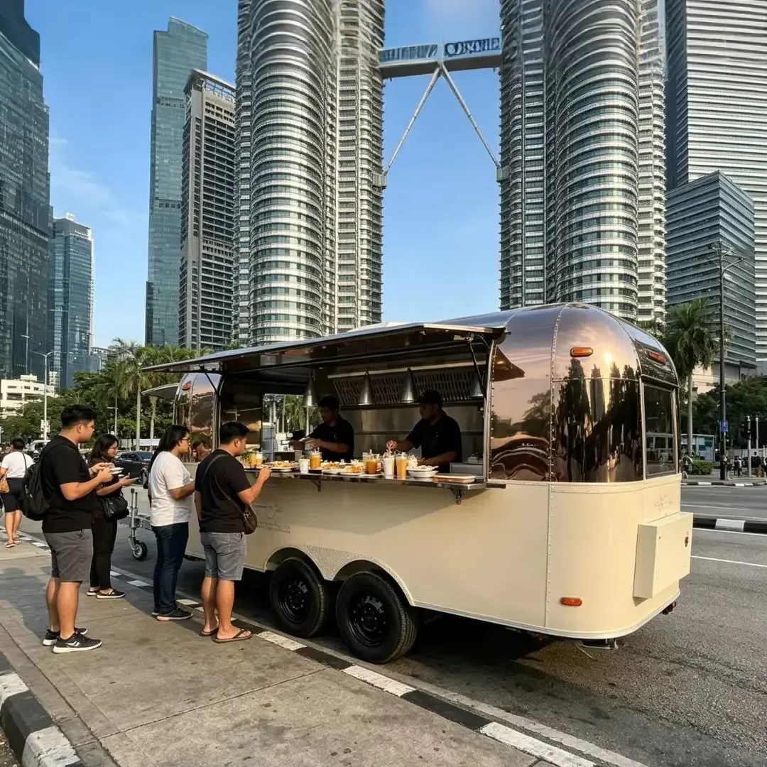Blank Cream Food Trailer Custom Logo Mobile Cart for Steak Coffee Burger Food Truck Festival & Outdoor Rental