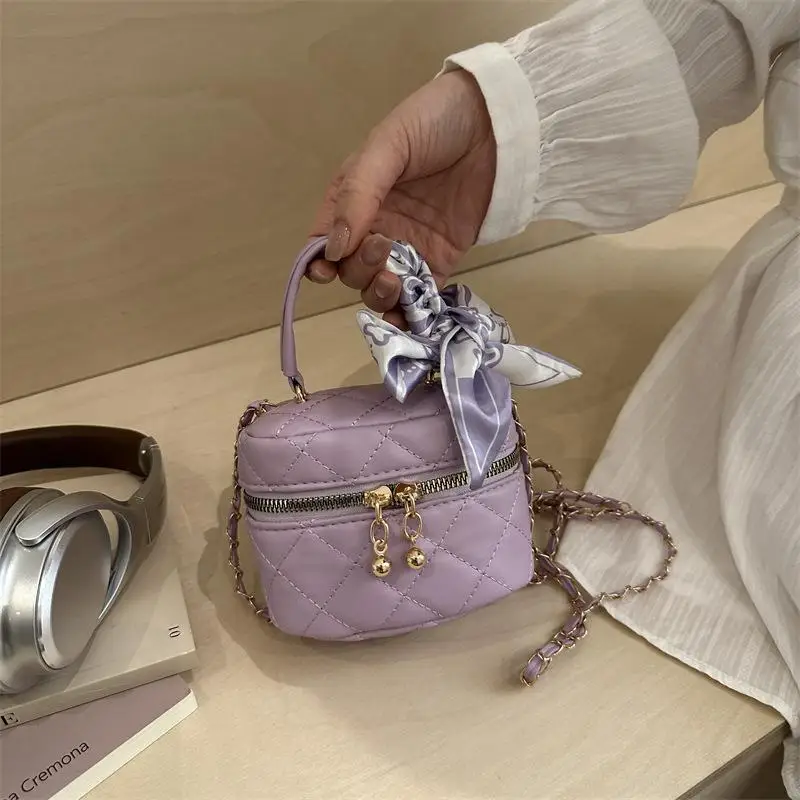Women's Mini Quilted Box Bag, Light Blue Crossbody Shoulder Bag Portable Makeup Bag