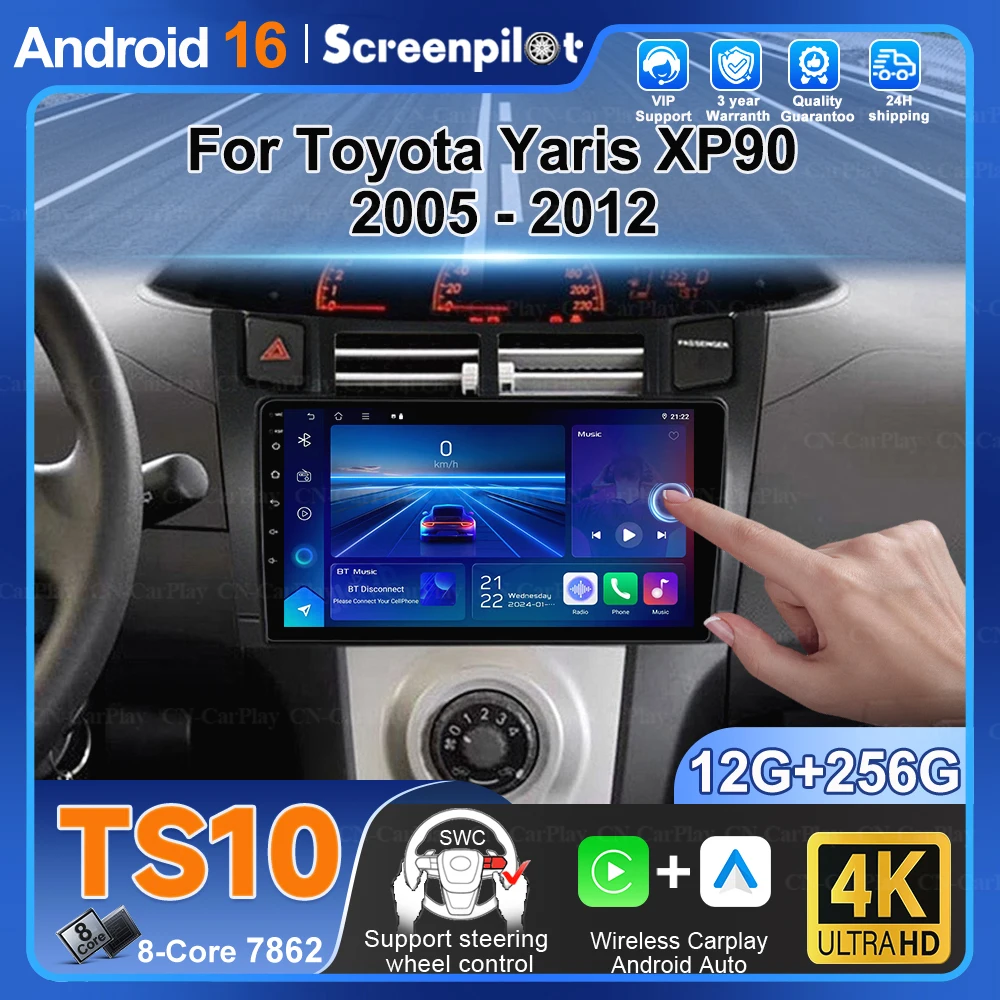 

Android 16 For Toyota Yaris Xp90 2005 2006 2007 2008 2009 2010 -2012 Car Radio Car Play Android Auto Qled Wifi 5g Qled Wireless