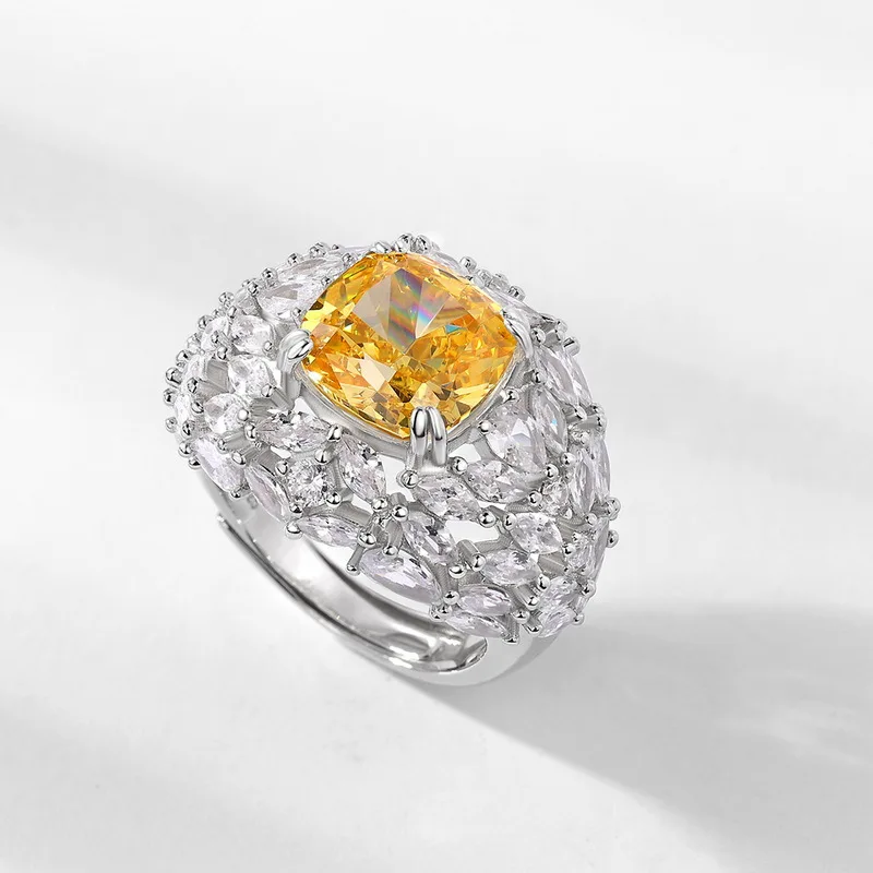 18K Gold Inlaid with Colored Baby Stones PT950 Platinum Ring Zircon Surrounded By Ice Cut Moissanite Ring