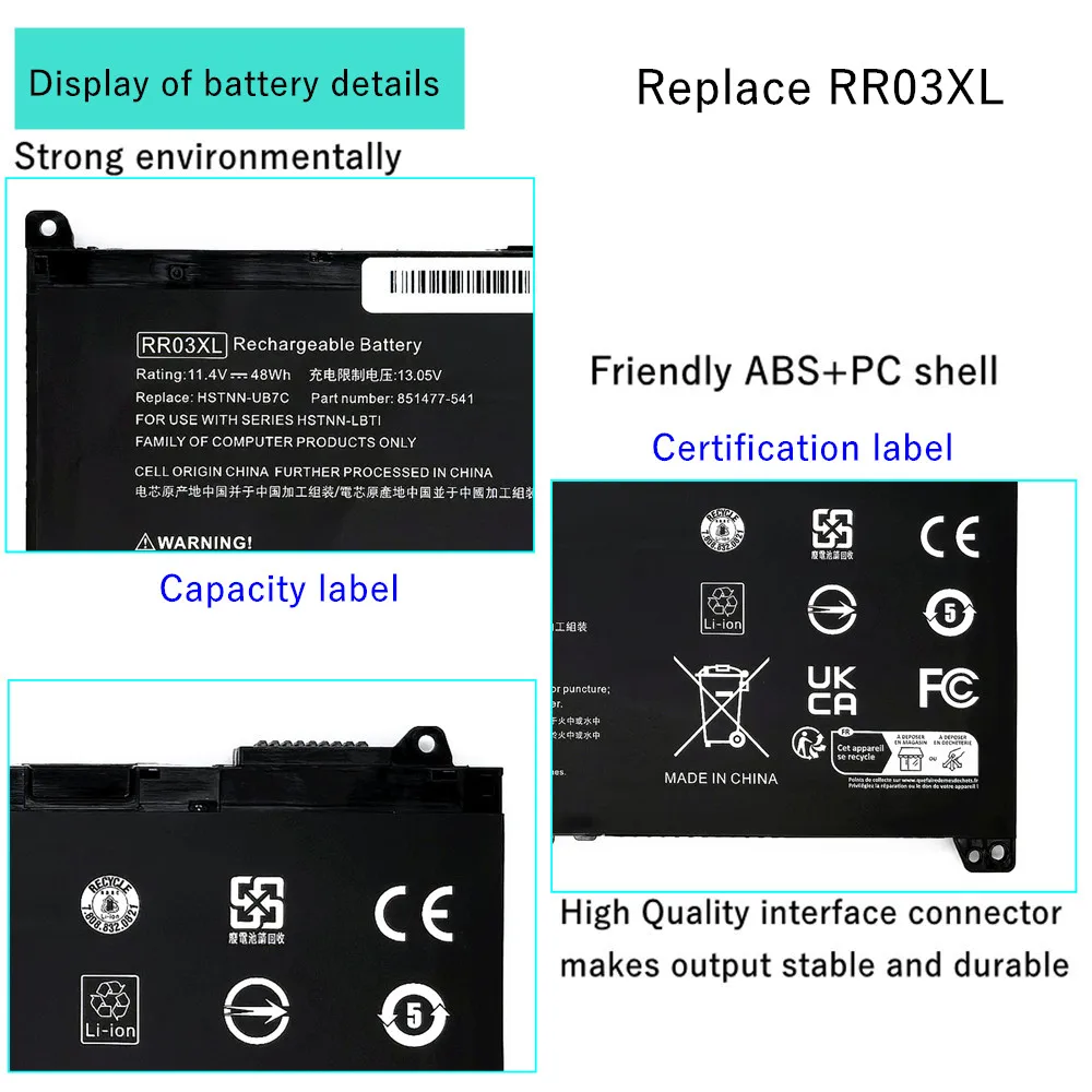 Bateria do portátil 11.4v: 48wh rr03xl HSTNN-LB71 para hp probook 430 440 450 455 470 g4 HSTNN-Q01C HSTNN-Q02C HSTNN-PB6W HSTNN-UB7C