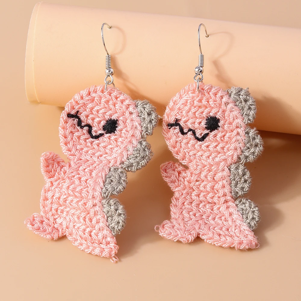 Aihua handgefertigte gestrickte niedliche Tier-Dinosaurier-Ohrringe für Frauen und Mädchen, gehäkeltes Einhorn, Bär, Fuchs, Hund, Ohrringe, niedliche Schmuckgeschenke – Detail 4