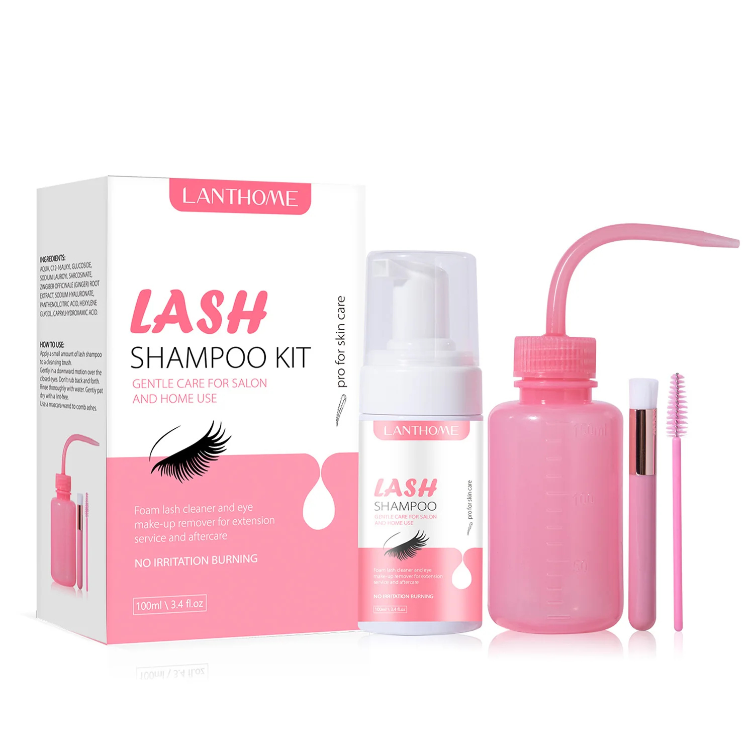 

100ml Lanthome Eyelash Extension Shampoo Set - for Thicker Longer Lashes and Clean Makeup Free Skin Care Products Belleza