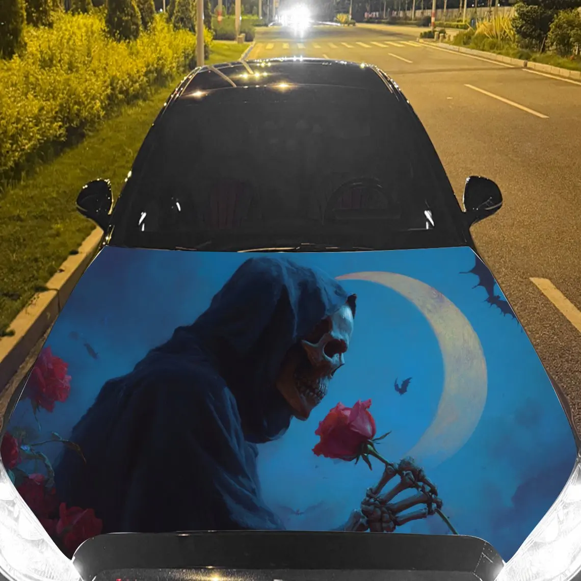 

Mysterious Moon Grim Reaper Car Hood Stickers - Self-Adhesive, Waterproof and Durable Vinyl Wrap, Decorate And Protect Your Car,