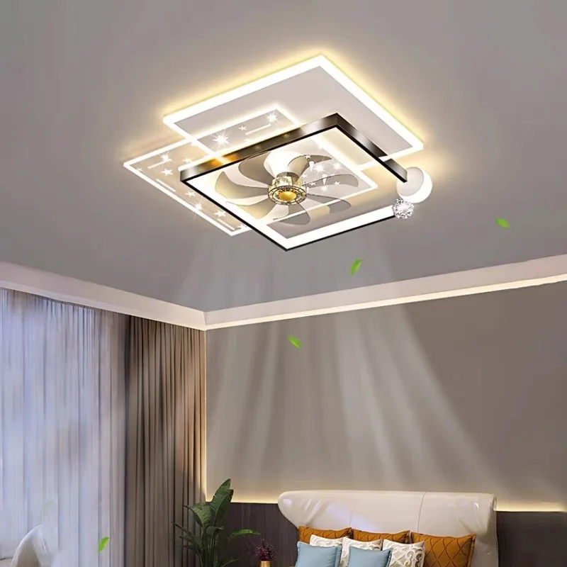 Ceiling Fan Lamp Modern Simple and Atmospheric Lighting Fixtures Parlor 360 Degree Shaking Head Master Bedroom Ceiling Fan Light