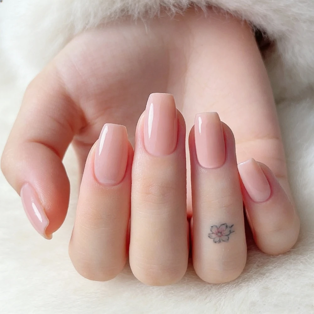 48Pcs Acrylic Press On False Nails For Woman Natural Pink Fake Nails Short Ballerina Shaped DIY Finger Tips Manicure Tool