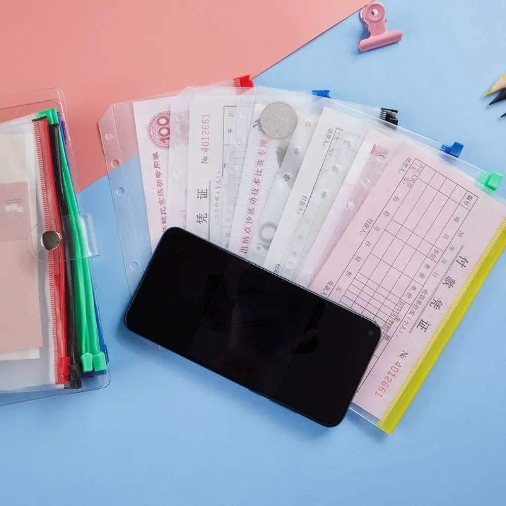 Translucent 6-Hole-Punched Bills Invoices Notebook Binder Pouch A5/A6 Binder Pockets Document Filing Bags Loose Leaf Bag