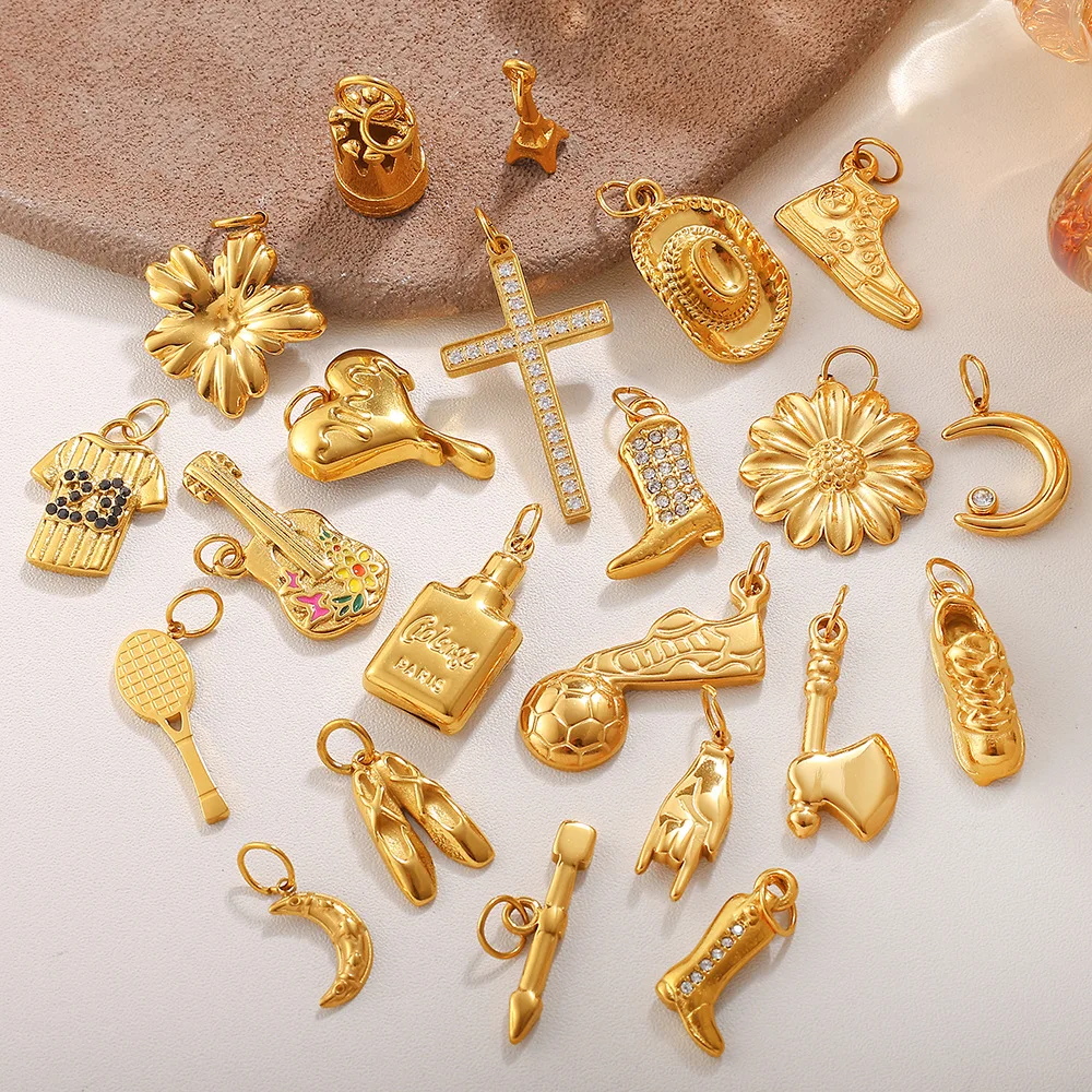 Keen on-colgantes de varios estilos personalizados de acero inoxidable, accesorios multielemento, botas, guitarra, crisantemo, forma de hacha