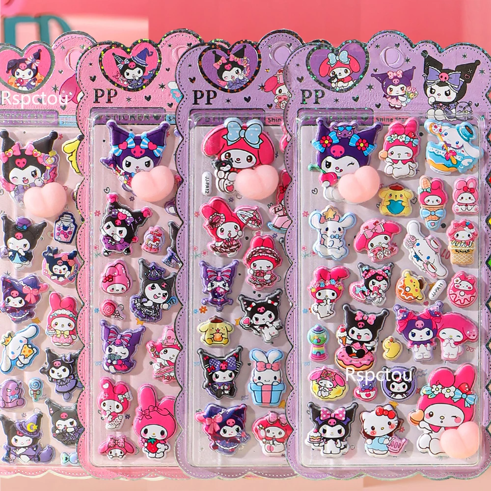 

4pcs Cute Sanrio Happy Buttocks Stickers My Melody Kuromi Cinnamoroll Cartoon Soft Pinched Decompression Bubble Sticker Toy Gift