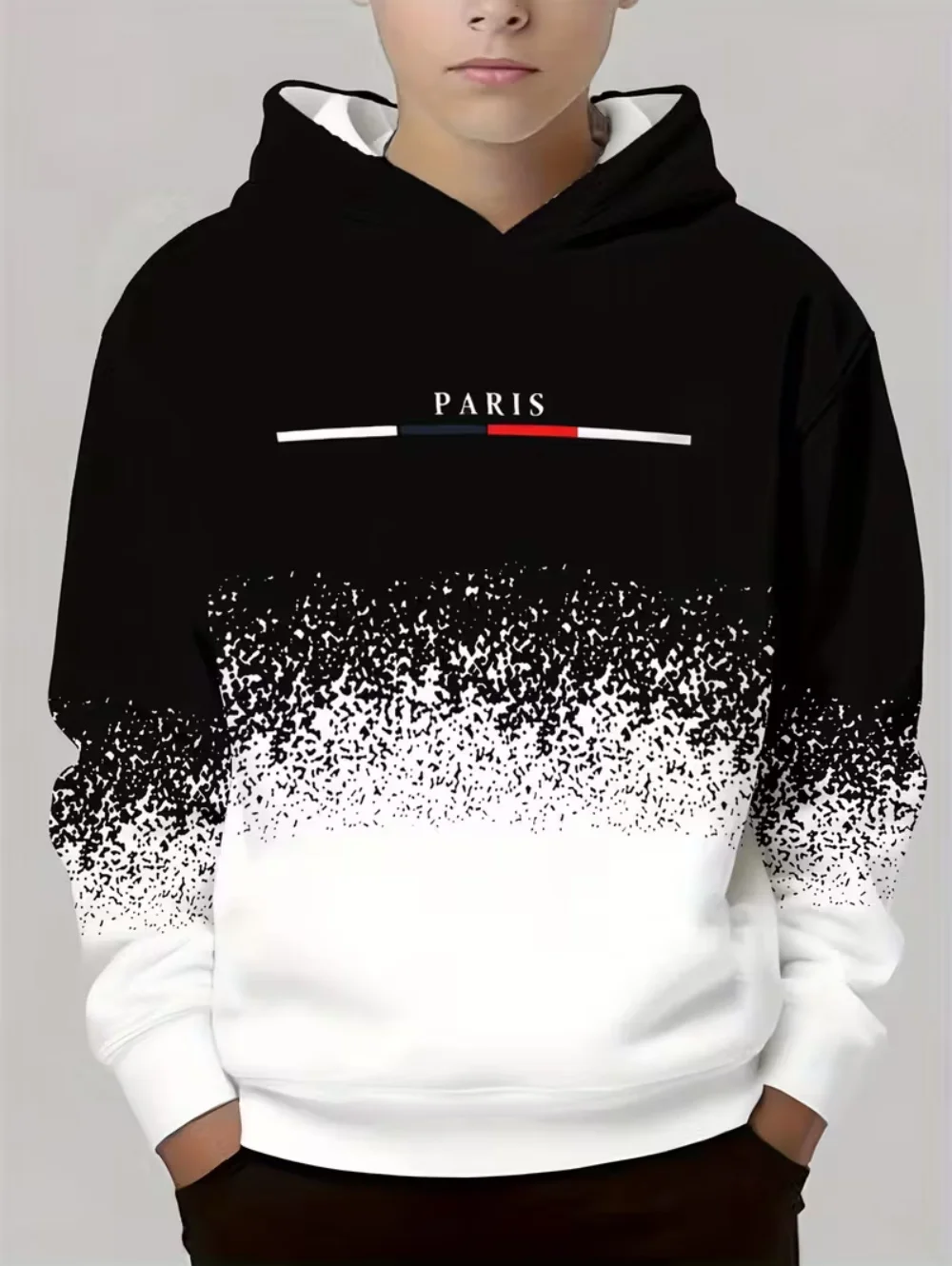 Kids Hoodie Gradient Paris 3D Print Graphic Fashion Child Sweatshirt Kids Clothing Round Neck Hoodies for Boy Street Casual Tops