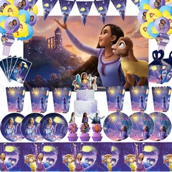 Disney Star Wish Asha Princess Girl Birthday Party Decorative Anime Figures DIY Gift Party Supplies Tableware Foil Ballon Famliy