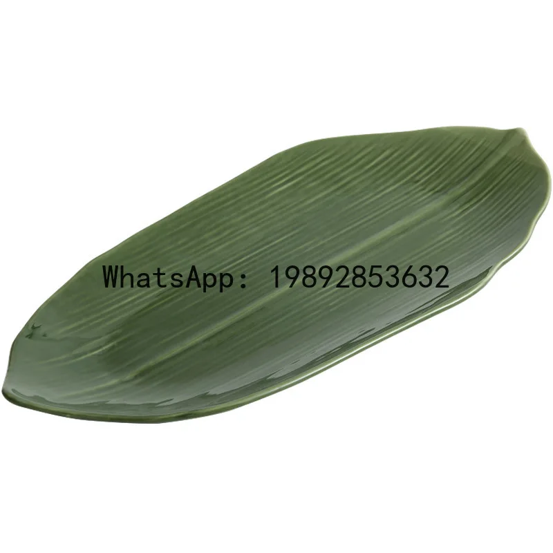 Ceramic sushi plate creative zongzi leaf design rectangular serving dish for sashimi, pastries, and desserts
