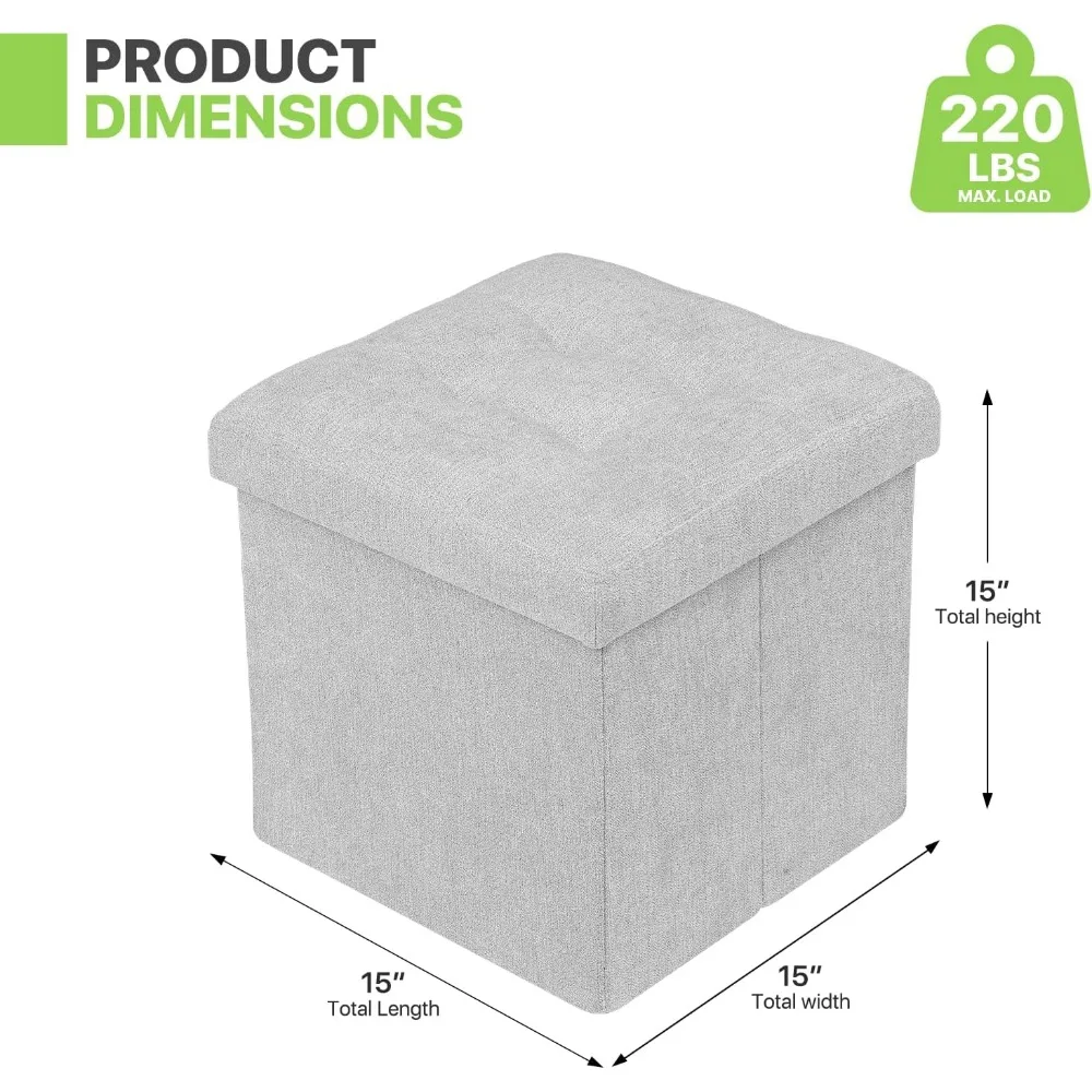 مكعب عثماني للتخزين قابل للطي مقاس 15 بوصة، مقعد مسند للقدمين صغير مع مساحة تخزين لغرف النوم وأماكن المعيشة