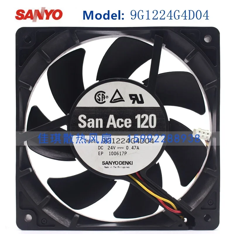 pa San Ace 120 120MM 12025 120x120x25MM Frequency Converter Cooling Fan 120MM Fan 9G1224G4D04 with 24V 0.47A 3PIN