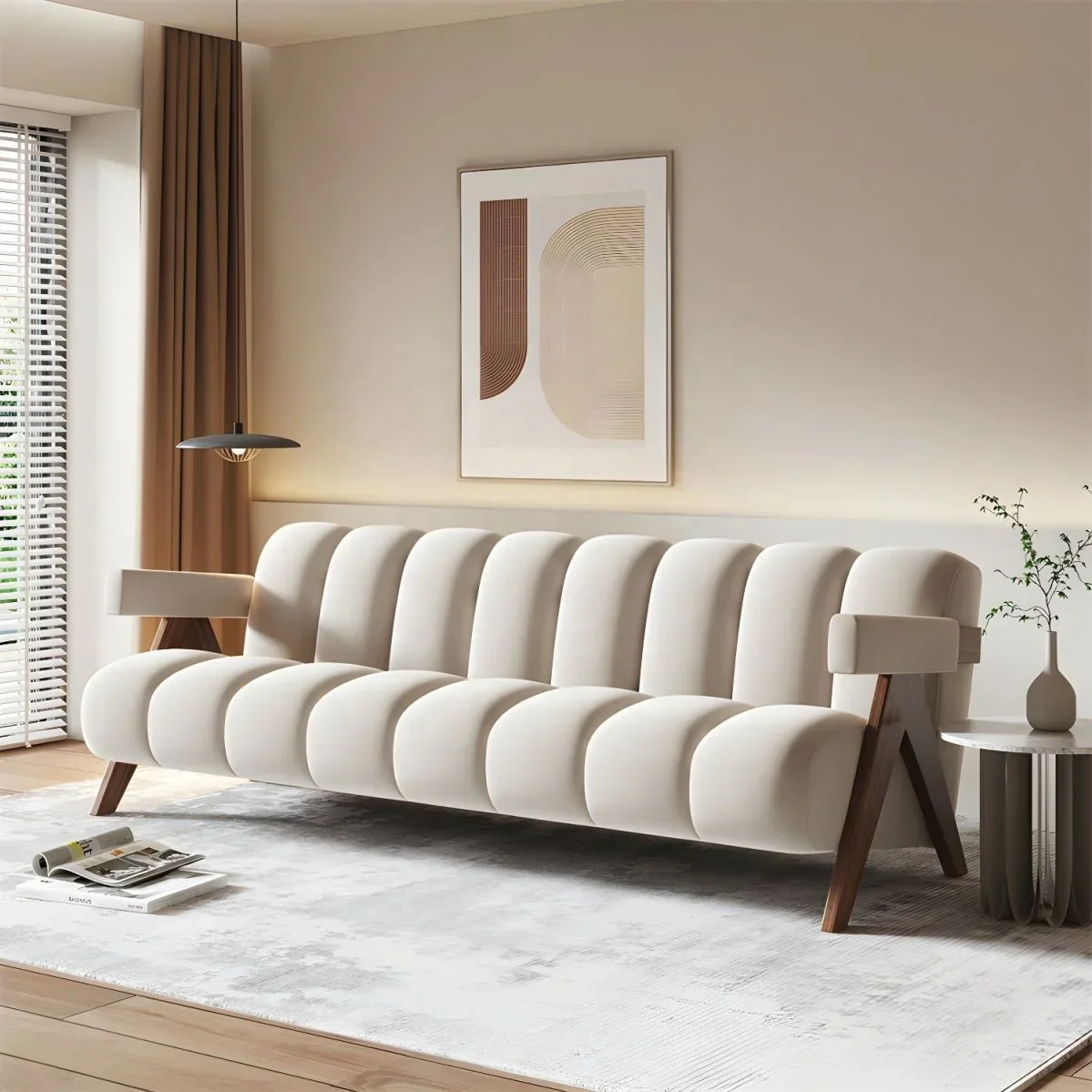 Scandinavian Style 1+2+3 Seat Sectional Couch White Upholstered Lounge Sofa Modern Living Room Furniture