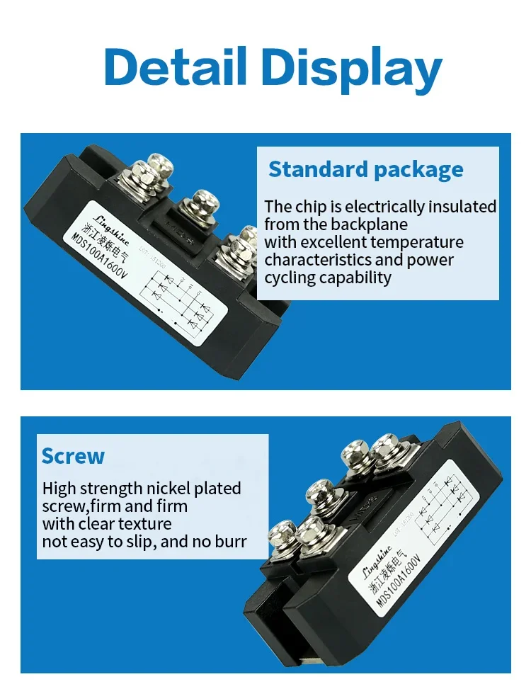 Three-Phase Rectifier Bridge Module100A MDS100A1600V MDS100-16 Silicon 3 Phase Diode Metal Case Bridge