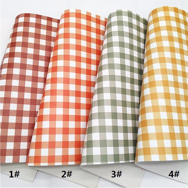 Tartan Printed Synthetic Leather Sheets Faux Leather with Felt Backing Vinyl Fabric For Bow Earrings Handmade DIY 21X29CM FZ603D