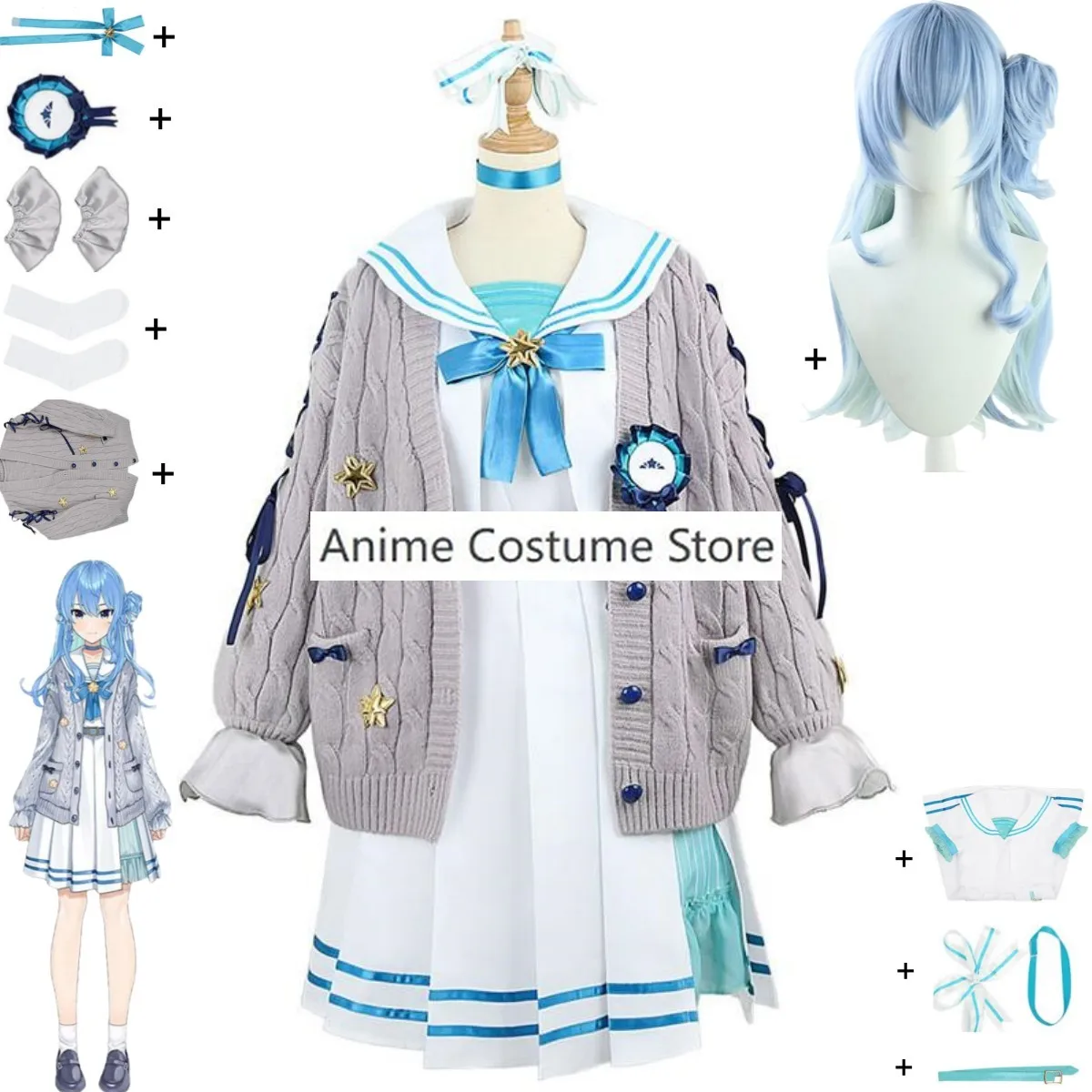 

YouTuber VTuber Hololive Hosimati Suisei Suisui Suicopath Cosplay Costume Wig Anime School Sailor Uniform Woman Halloween Suit