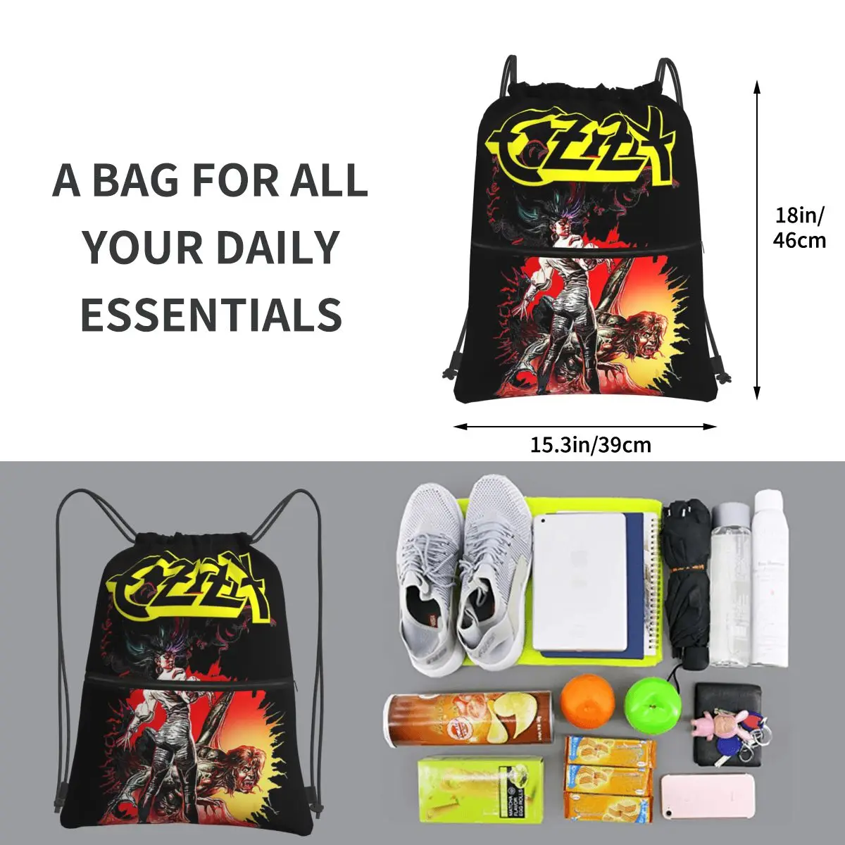 Ozzy oskov Merch Prince Of Darkness mochila con cordón, bolsa de almacenamiento con bolsillo, bolsas de viaje, deporte, hombre y mujer