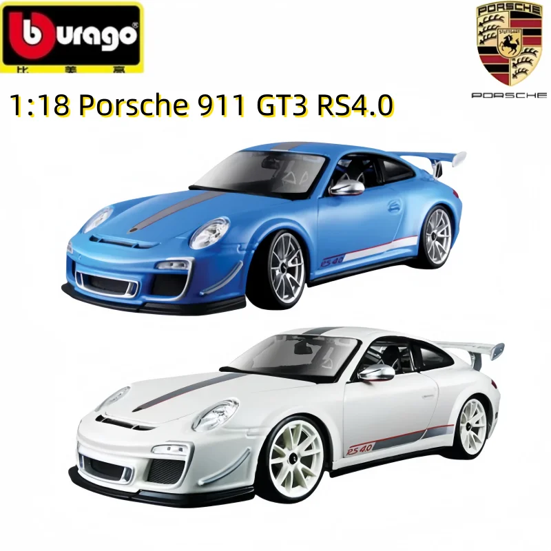 New Bruago 1:18 Porsche 911 GT3 RS4.0 White Blue Die Cast Alloy Miniature Car Model Collection Static Decor Male Cars Toy Gifts