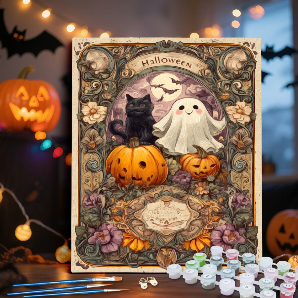 

RUOPOTY Painting By Numbers New Halloween retro poster For Adults Handiwork Gift Picture Drawing Handmade Set Home Decor Items