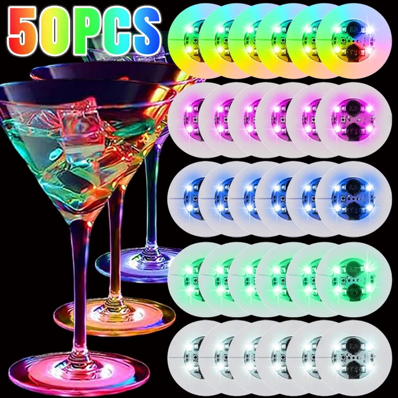 Wholesale LED Luminous Coasters Battery Powered Light Up Coasters Stickers Liquor Bottle Cup Mat For Wedding Party Decorations