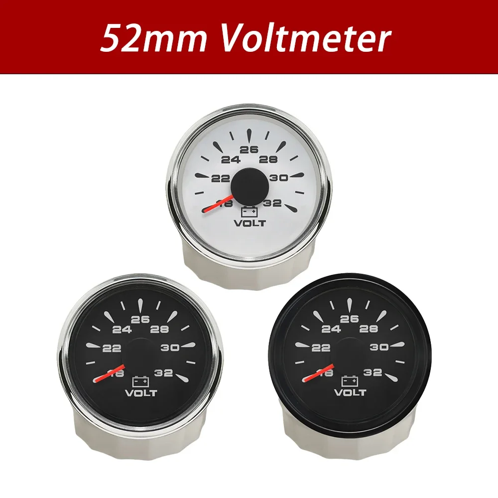 Universal Waterproof 52mm 8-16V 18-32V Volt Gauge Meter 12V 24V with 8 Colors Backlights for Boat Car Yacht RV