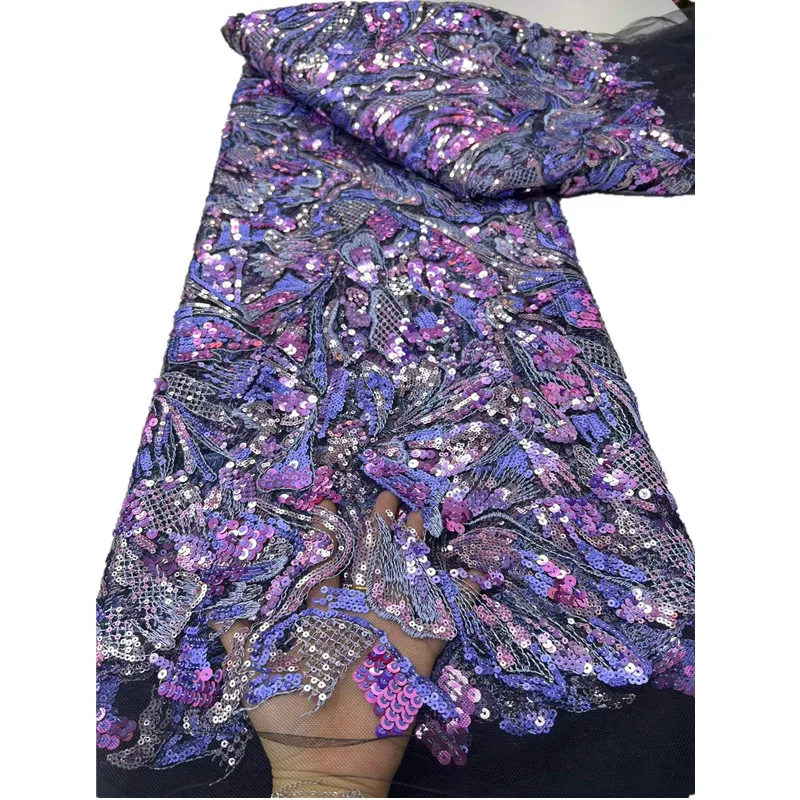

2026 Newest French Tulle Lace Fabric High Quality African Lace Fabric with Embroidery Sequins Lace Fabric for Dress