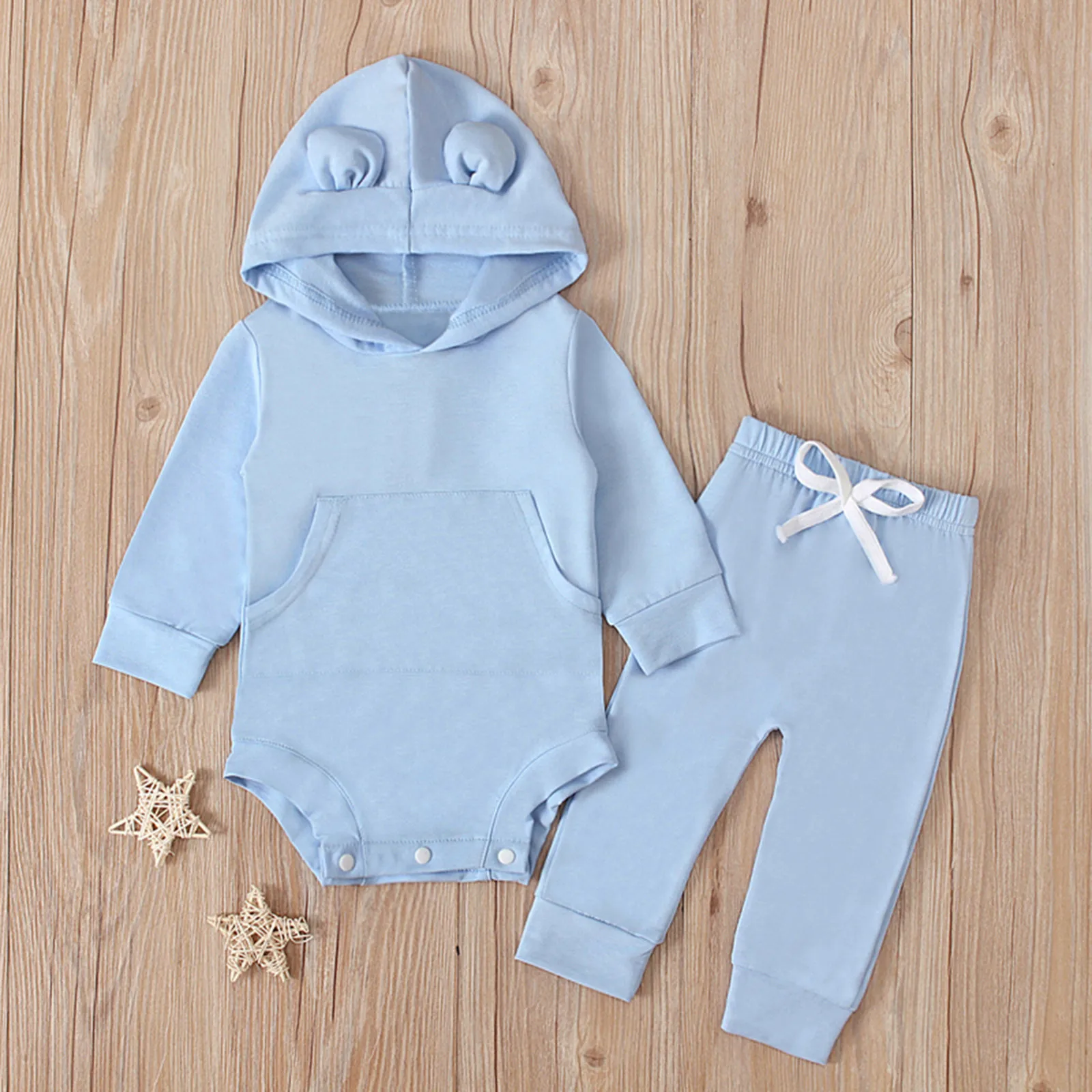 

Baby Romper Hoodie Sleeve Infant Set Rabbit Ear Solid Tops+Pants Bodysuit Baby Long Girls Outfits&Set Little Cute Girls Outfits