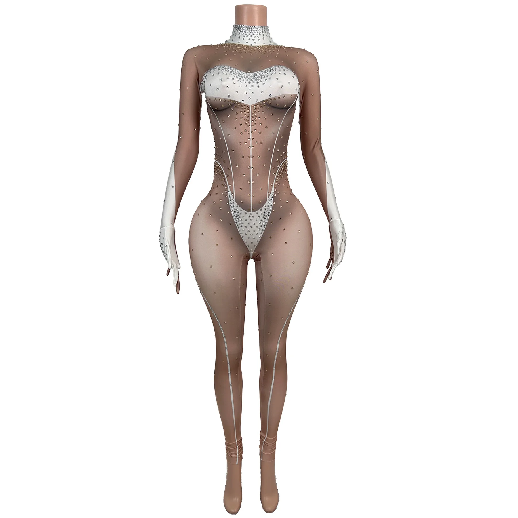 Women Party Drag Queen Performer Sexy Costume Spandex Elastic Tight Fitting Jumpsuit Nightclub Party Sexy Curve Outfit Xianduan