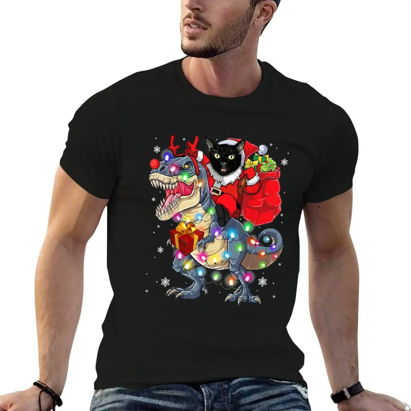 Cat Riding A Dinosaur T Rex Christmas Gifts T-Shirt t shirts for man slim fit t shirt man luxury man shirt graphic T-shirt