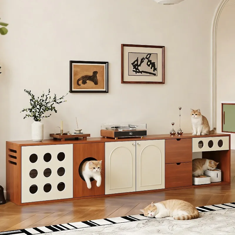 Medieval style people pet shared furniture cat house villa rectangular floor cabinet