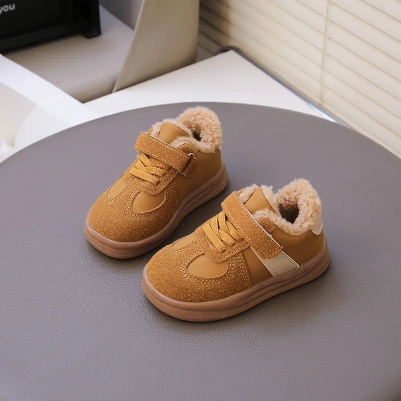 

2025 Autumn New Children Flats Retro British Style Kids Suede Warm Shoes Soft Hook&loop Boys Girls Casual Shoes Non-slip Fashion