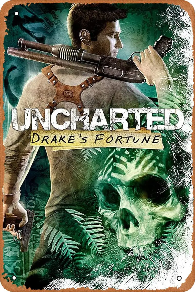 Clilsiatm Uncharted Drake;s Fortune Game Poster,Game Metal Tin Sign,Vintage Retro Wall Decor 8X12Inch