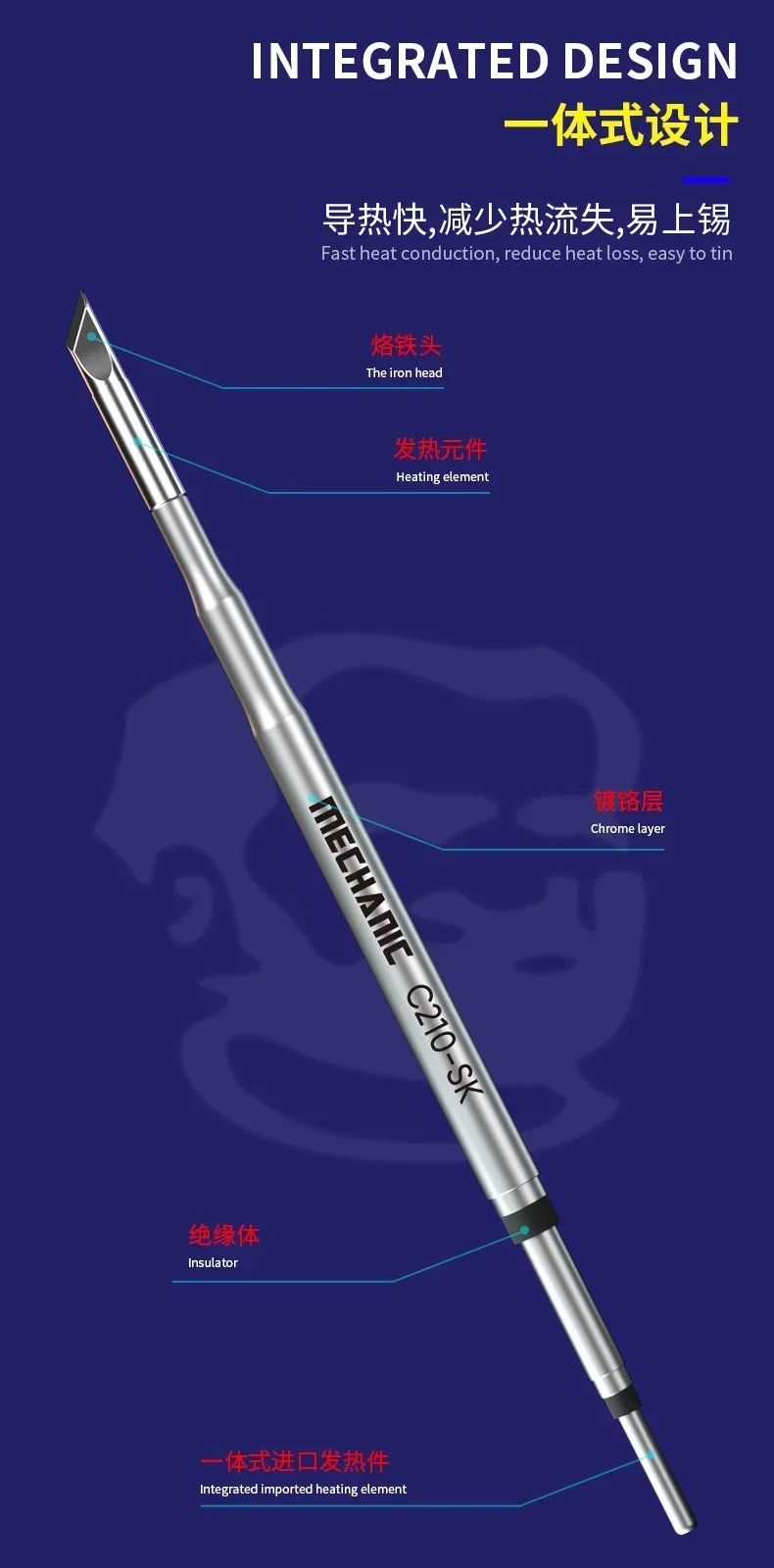 MECHANIC C210 Lead-free Welding Tips C210-TI/TS/SK Head Integrated Soldering Iron Tip SMD Head for C210 Series Solder Station