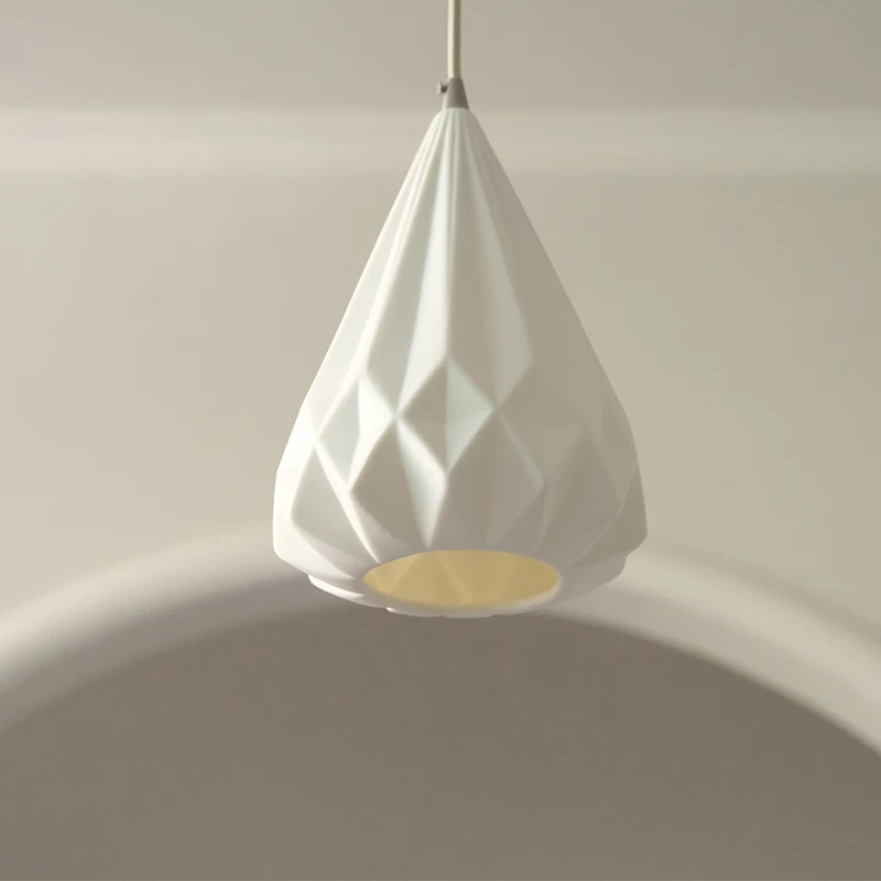 Modern Ceramic Diamond Shade Pendant Lamp, Handmade Translucent Ceramic Chandelier for Kitchen Island, Restaurant, Hotel Lobby