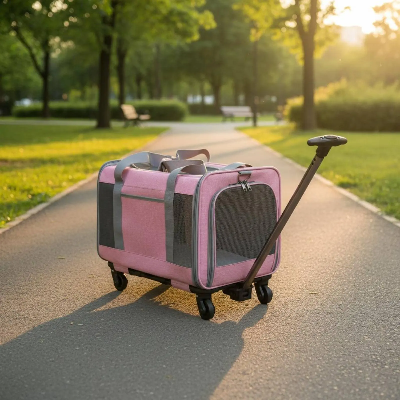 Rolling Feline Carrier Suitcase Portable Feline Carrier with Wheels Pet Trolley Case Ventilation System Travel Gear Multi-Use