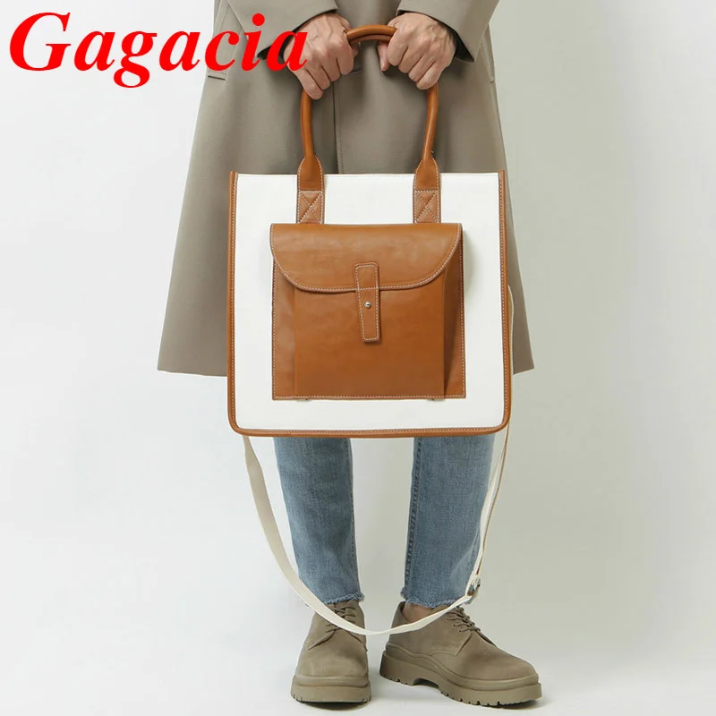 GAGACIA Fashion Men Handbag Large Capacity PU Leather Male Shoulder Bags Business 14\