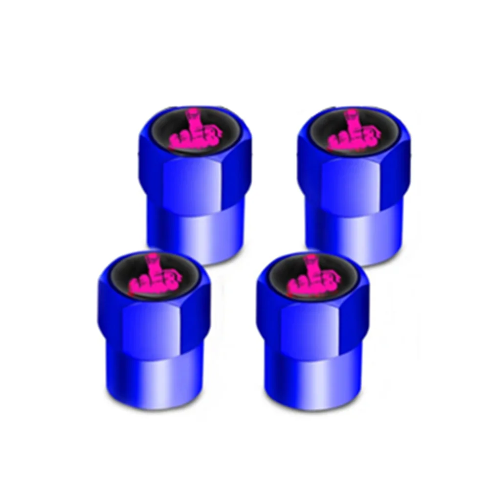 4x Blue Pink Middle Finger Tire Valve Stem Caps Wheel Tire Air Valve for 4Runner Tacoma Silverado Ram Sierra Ranger Yukon F150