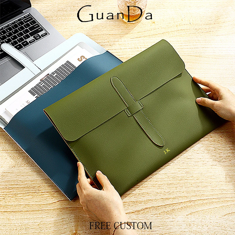 Business Office Fashion DIY Logo Document Bag PU Leather Large Capacity A4 Personalized Folder Wholesale 13 Inch Laptop Sleeve