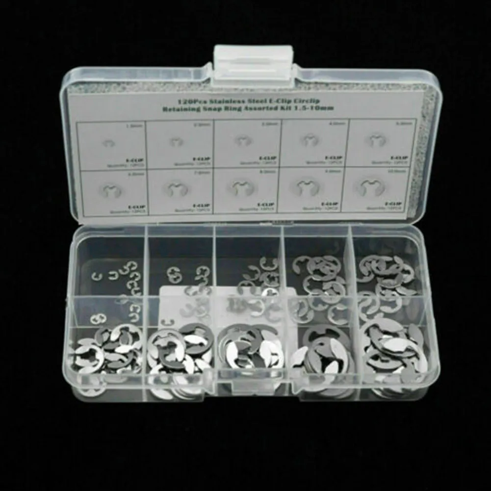 120 Pcs Snap Ring Set M1 5 to M10 Stainless Steel E Clips C Circlip Kit Assorted Sizes for Various Stationary Tasks