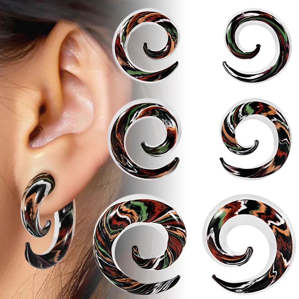 1PC  Glass Spiral Ear Taper  Black Multi-Colored  Ear Gauges Ear Tunnel Stretching Expander Piercing Body Jewelry