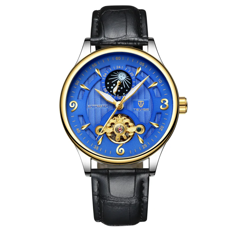 WebsiteSwitzerlandTeviseWatch para hombre, reloj mecánico Popular de fase lunar, Tourbillon, resistente al agua