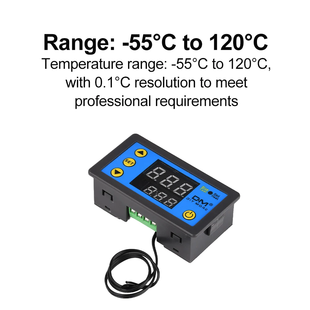 W3231 Dual Display Digital Temperature Controller AC110-220V Red Blue Cylindrical Probe Smart Thermostat Switch